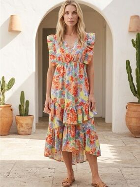 Floral Ruffle High-Low Dress in Multicolor by Heyson